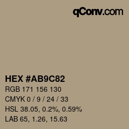 Farbcode: HEX #AB9C82 | qconv.com