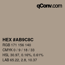 Color code: HEX #AB9C8C | qconv.com