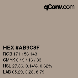 Color code: HEX #AB9C8F | qconv.com