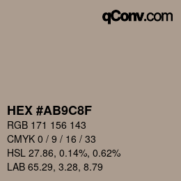 カラーコード: HEX #AB9C8F | qconv.com
