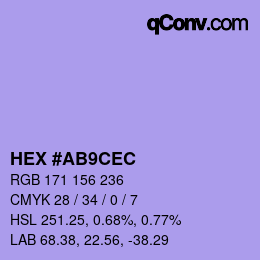 Color code: HEX #AB9CEC | qconv.com