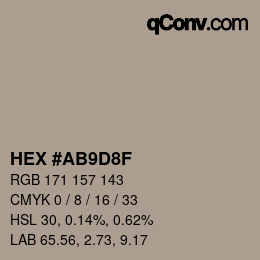 Color code: HEX #AB9D8F | qconv.com