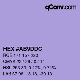 Farbcode: HEX #AB9DDC | qconv.com