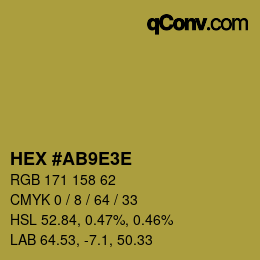 Farbcode: HEX #AB9E3E | qconv.com
