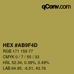 Color code: HEX #AB9F4D | qconv.com
