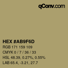 颜色代码: HEX #AB9F6D | qconv.com