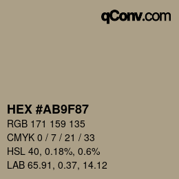 颜色代码: HEX #AB9F87 | qconv.com