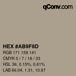 Color code: HEX #AB9F8D | qconv.com