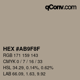 Color code: HEX #AB9F8F | qconv.com