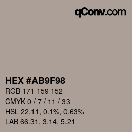 Farbcode: HEX #AB9F98 | qconv.com