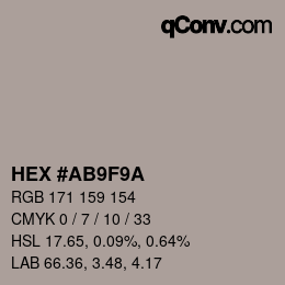 Color code: HEX #AB9F9A | qconv.com