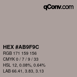 カラーコード: HEX #AB9F9C | qconv.com