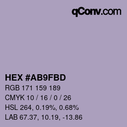 Color code: HEX #AB9FBD | qconv.com