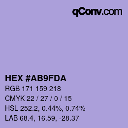 カラーコード: HEX #AB9FDA | qconv.com