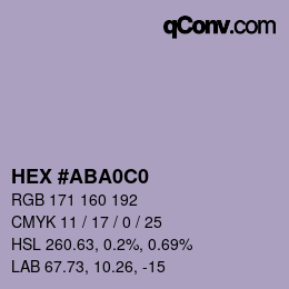 Color code: HEX #ABA0C0 | qconv.com