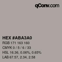 Color code: HEX #ABA3A0 | qconv.com