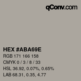 Color code: HEX #ABA69E | qconv.com