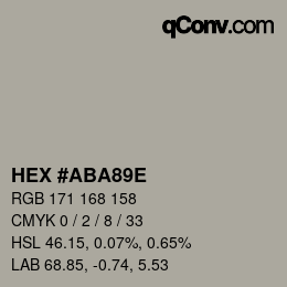 Color code: HEX #ABA89E | qconv.com