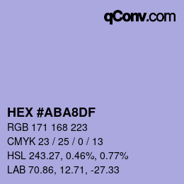 Color code: HEX #ABA8DF | qconv.com