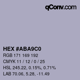 Color code: HEX #ABA9C0 | qconv.com