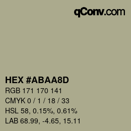 Color code: HEX #ABAA8D | qconv.com