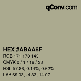 Color code: HEX #ABAA8F | qconv.com