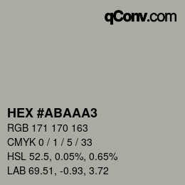 カラーコード: HEX #ABAAA3 | qconv.com