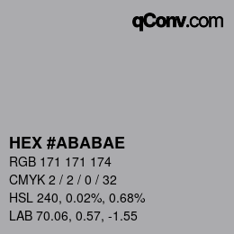 Color code: HEX #ABABAE | qconv.com