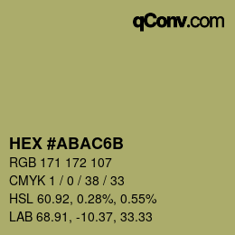 Color code: HEX #ABAC6B | qconv.com