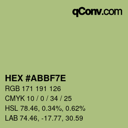 Color code: HEX #ABBF7E | qconv.com