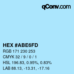 カラーコード: HEX #ABE6FD | qconv.com