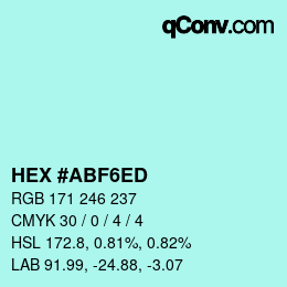 Color code: HEX #ABF6ED | qconv.com
