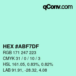 Color code: HEX #ABF7DF | qconv.com