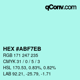 Color code: HEX #ABF7EB | qconv.com