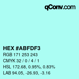 颜色代码: HEX #ABFDF3 | qconv.com
