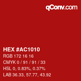 颜色代码: HEX #AC1010 | qconv.com