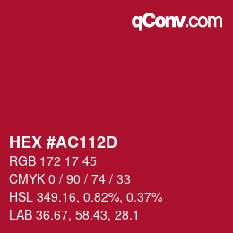 颜色代码: HEX #AC112D | qconv.com