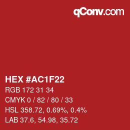 カラーコード: HEX #AC1F22 | qconv.com