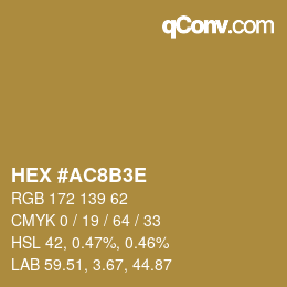 Color code: HEX #AC8B3E | qconv.com