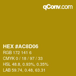 颜色代码: HEX #AC8D06 | qconv.com