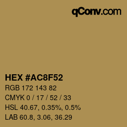 Color code: HEX #AC8F52 | qconv.com