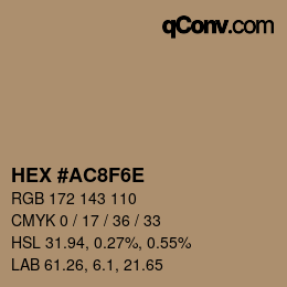 Farbcode: HEX #AC8F6E | qconv.com