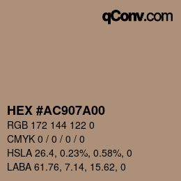 カラーコード: HEX #AC907A00 | qconv.com