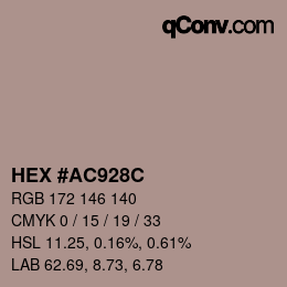 颜色代码: HEX #AC928C | qconv.com