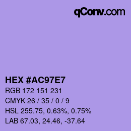 Color code: HEX #AC97E7 | qconv.com