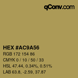 カラーコード: HEX #AC9A56 | qconv.com