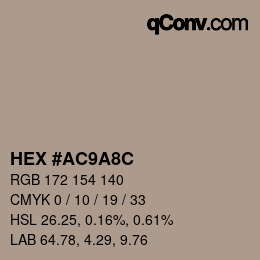 Color code: HEX #AC9A8C | qconv.com