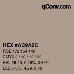 カラーコード: HEX #AC9A8C | qconv.com