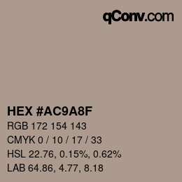 Color code: HEX #AC9A8F | qconv.com