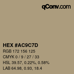 カラーコード: HEX #AC9C7D | qconv.com